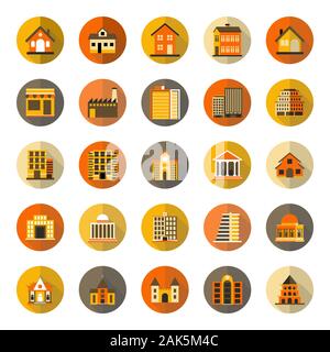 Buildings flat icon with long shadow, colourful flat design icon set, template for web and mobile applications - Iconic Vector Illustration Stock Vector