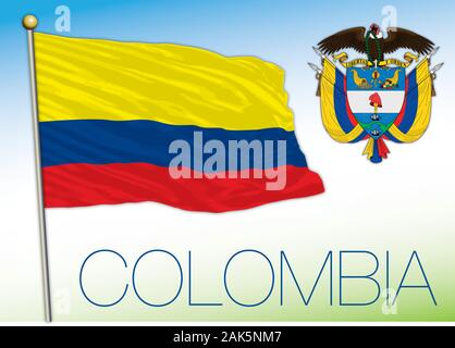 Colombia official national flag and coat of arms, vector illustration Stock Vector