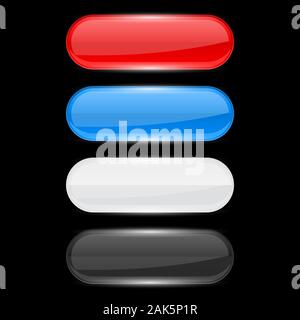 Web buttons. Colored shiny oval icons on black background Stock Vector