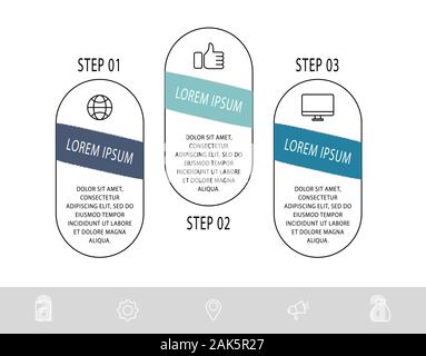 Vector infograph flat template. Shape with arrow for three diagrams, graph, flowchart, step for step, timeline, presentation. Business concept with 3 Stock Vector