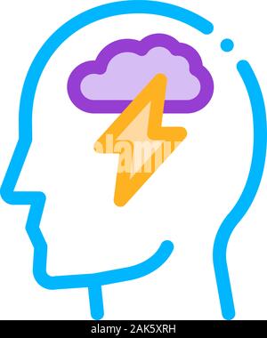 Raining Lightning Cloud In Silhouette Mind Vector Stock Vector