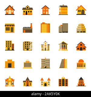 Buildings flat icon, colourful flat design icon set, template for web and mobile applications - Iconic Vector Illustration Stock Vector