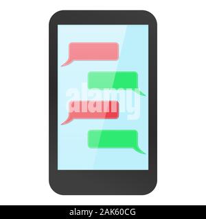 Smartphone mock up with messenger on display. Blank red and green dialog Stock Vector