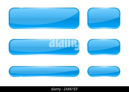 Web buttons. Blue shiny rectangle icons Stock Vector