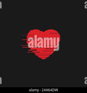 Glitch effect red heart. Love symbol, Valentine day sign Stock Vector