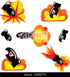 Collection of Cartoon Bombs and War Missiles And Explosions Vector Illustrations Stock Vector