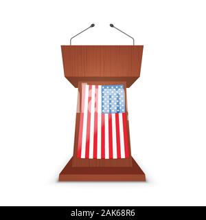 Podium Tribune with Microphone and Flag USA Stock Vector