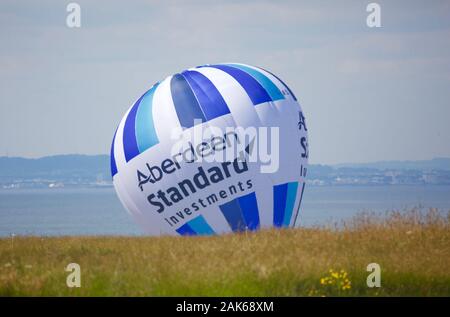 East Lothian, UK, 14th July 2018: A balloon promoting the Aberdeen Standard Investments Scottish Open (golf) at Gullane. Credit: TERRY MURDEN/ALAMY Stock Photo