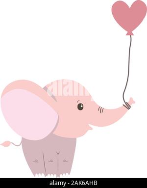 Cute elephant with a heart shape balloon cartoon hand drawn vector ...