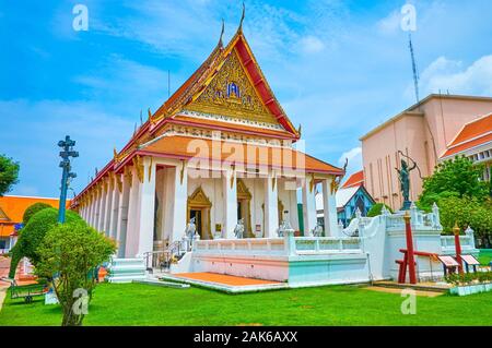 BANGKOK, THAILAND - APRIL 15, 2019: The amazing building of Phuttaisawan Royal Hall in territory of National Museum Bangkok, on April 15 in Bangkok Stock Photo