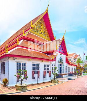BANGKOK, THAILAND - APRIL 15, 2019: The Siwamokkhaphiman Hall is the oldest building in National Museum complex with exhibition of ancient art artifac