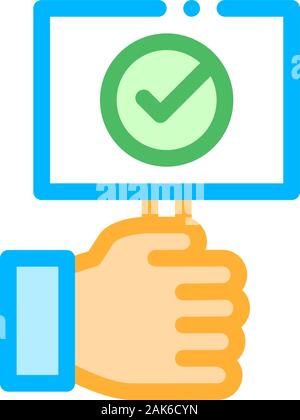 Hand Holding Tablet With Approved Mark Vector Icon Stock Vector