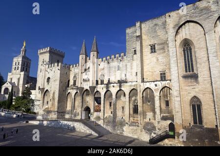 Avignon: Papstpalast (Palais des Papes) an der Place du Palais, Provence | usage worldwide Stock Photo