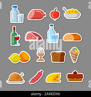illustration of the food products and meals stickers Stock Vector