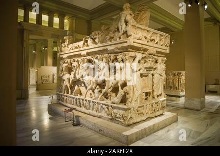 ISTANBUL, TURKEY - JANUARY 01, 2015: Ancient Roman sarcophagus of the 3rd century BC in the Museum of Archeology Stock Photo