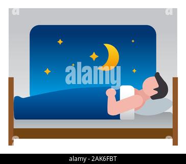 illustration of the sleeping man on the bed tonight Stock Vector