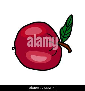 Apple isolated on white background. Cartoon red apple fruit icon. Simple flat style apple logo. Farmers market, bio product, health symbol. Vector. Stock Vector