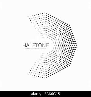Halftone dots in the hexagon form. Halftone dotted pattern comic book background with circles. Vector illustration. Stock Vector