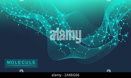 Scientific molecule background for medicine, science, technology, chemistry. Science template wallpaper or banner with a DNA molecules. Dynamic wave Stock Vector