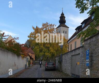 VISBY, SWEDEN ON OCTOBER 11, 2019. Street view from a walk in the Neighborhood of the Dome. Unidentified person. Editorial use. Stock Photo