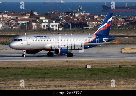 Istanbul / Turkey - March 28, 2019: Aeroflot Airbus A320 VQ-BBC passenger plane departure at Istanbul Ataturk Airport Stock Photo