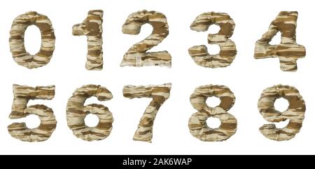 Camouflage army numbers, 3D rendering isolated on white background - Illustration Stock Photo