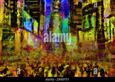 Abstract modern painting with words cloud. Times Square. Stock Photo