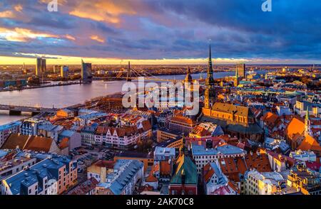 Beautiful aerial panoramic view over Riga city, Latvia
