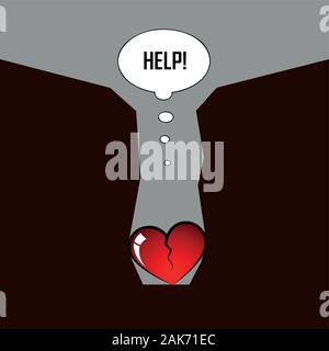broken heart inside a canyon need help pictogram vector illustration EPS10 Stock Vector