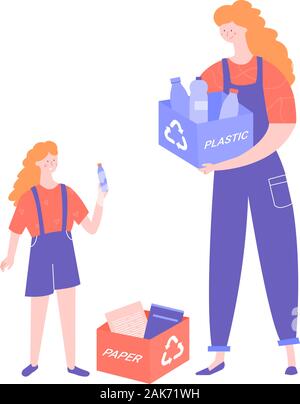 The family cares about the environment. Stock Vector