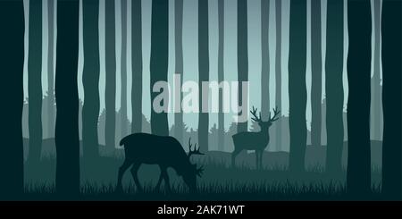 wildlife elk in green forest nature landscape vector illustration EPS10 Stock Vector