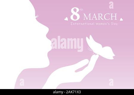 young girl with butterfly silhouette womans day 8th march vector illustration EPS10 Stock Vector