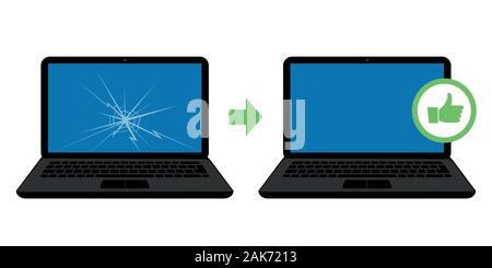 computer display repair service broken laptop display with crack vector illustration EPS10 Stock Vector