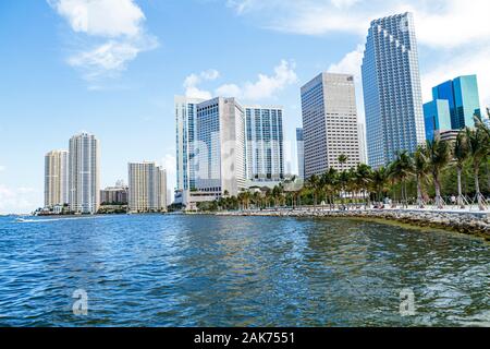 Miami Florida,Bayfront Park,Biscayne Bay,downtown,skyline,high rise skyscraper skyscrapers building buildings office buildings,city skyline,FL10062009 Stock Photo