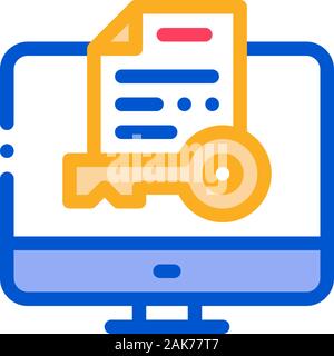 Secret Documents in Computer Icon Vector Outline Illustration Stock Vector