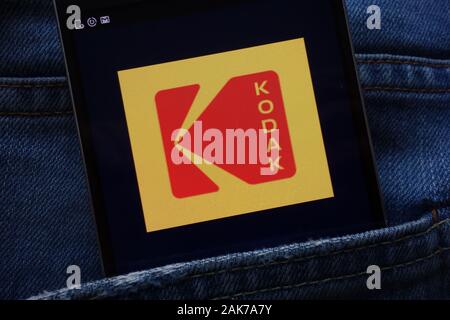 Eastman Kodak Company website displayed on smartphone hidden in jeans pocket Stock Photo