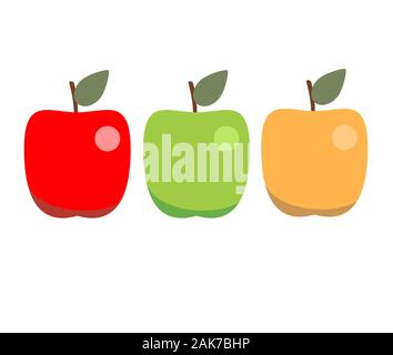 Set of red, yellow and green apples isolated on white background. Stock Vector