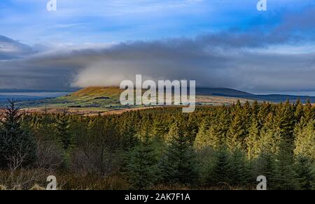 Cloud covered Knocklayd mountain, Ballycastle, causeway coast and glens, County Antrim, Northern Ireland Stock Photo