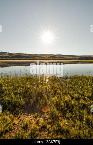 morning sunrise on the Yellowstone River in Hayden Valley, Yellowstone National Park, Wyoming, USA Stock Photo