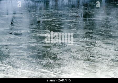 Thin ice sheets on the Spree in Berlin Stock Photo