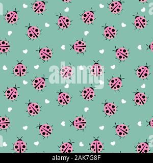 Cute Ladybug Seamless Pattern Background Vector Illustration Stock Vector