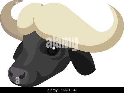 Cape buffalo portrait made in unique simple cartoon style. Vector head of buffalo. Isolated artistic stylized icon logo for your design. Vector illust Stock Vector