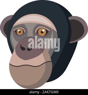 Chimpanzee portrait made in unique simple cartoon style. Head of monkey. Isolated icon for your design. Vector illustration Stock Vector