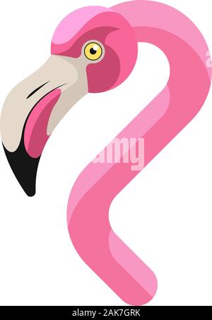 Pink flamingo portrait made in unique simple cartoon style. Head of African flamingo. Isolated artistic stylized icon or logo for your design. Vector Stock Vector