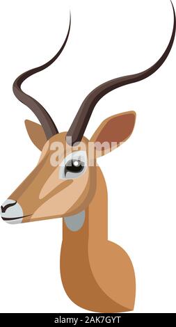 Impala portrait made in unique simple cartoon style. Head of african gazelle or antelope. Isolated artistic stylized icon or logo for your design. Vec Stock Vector