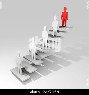 3d people stand on the stairs. On the top step is a red man. Business concepts. 3d rendering Stock Photo