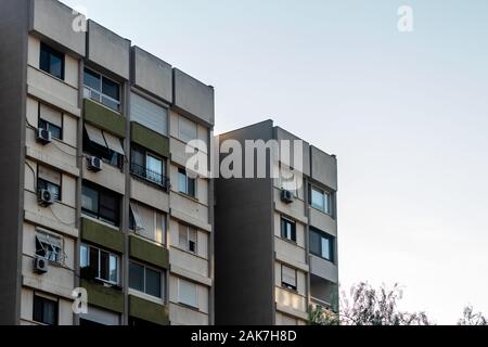 a well angled corner perspective shoot from a building with clear blue sky as background. photo has taken at izmir/turkey. Stock Photo