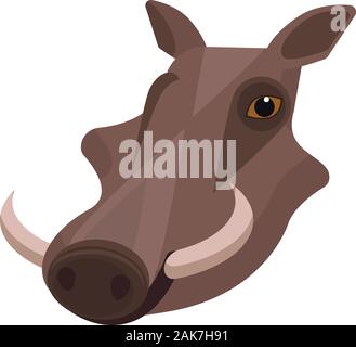 Warthog portrait made in unique simple cartoon style. Head of hog or pig with tusks. Isolated icon for your design. Vector illustration Stock Vector