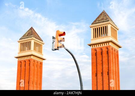 The Venetian Towers (1929) are two towers in Barcelona, Catalonia, Spain Stock Photo