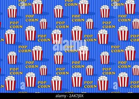 Popcorn. Seamless pattern with popcorn pack. Hand-drawn background. Stock Vector